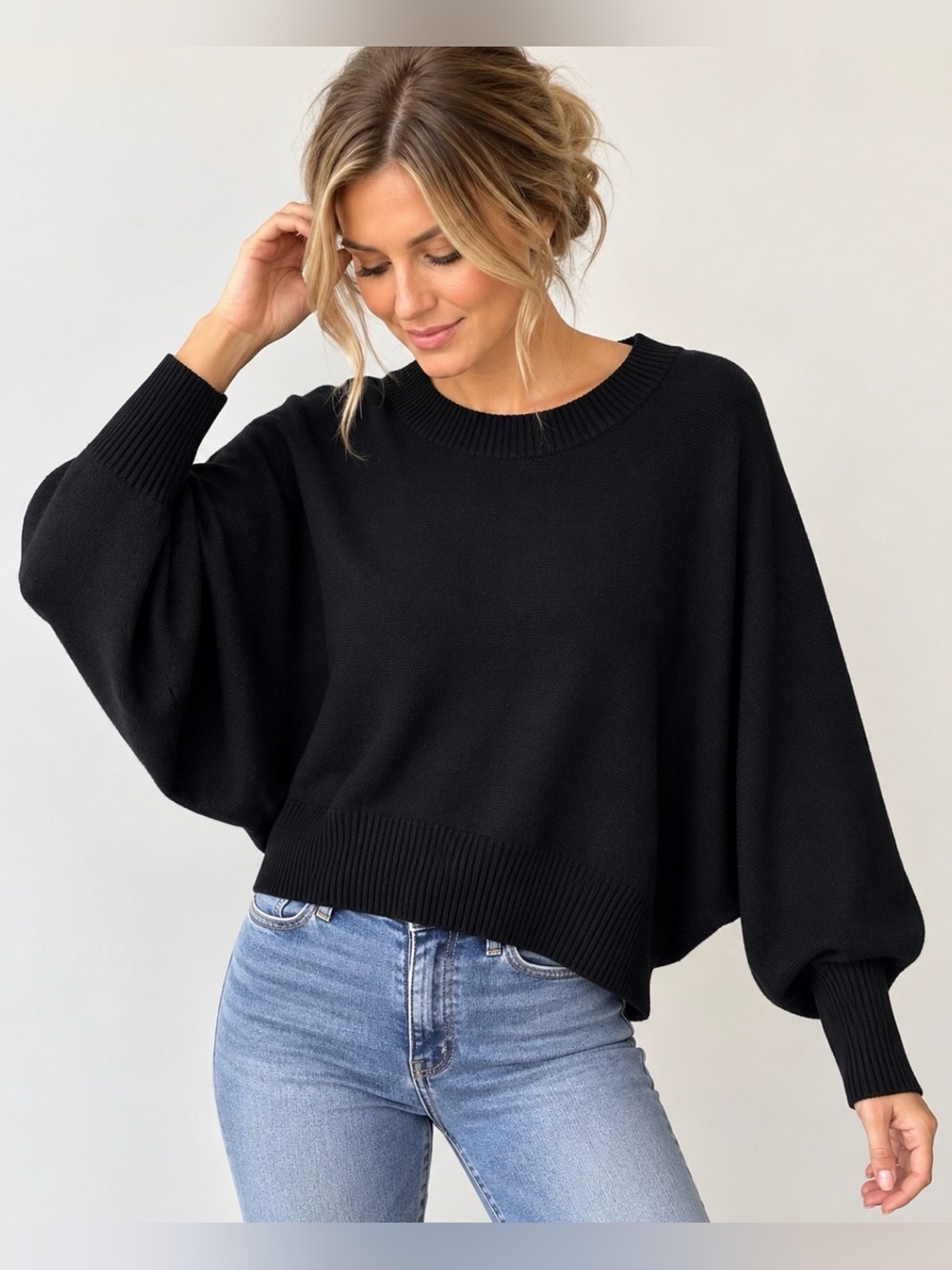 177 Babaton Aritzia Finn Sweater XS Black Oversized Dolman Sleeve NWT